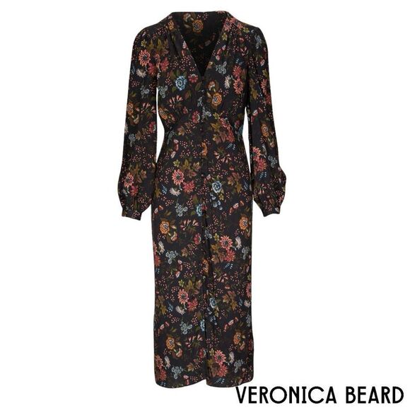 Veronica Beard **NWT** Terina Floral Stretch Silk Black Floral Multi Dress - Picture 6 of 11